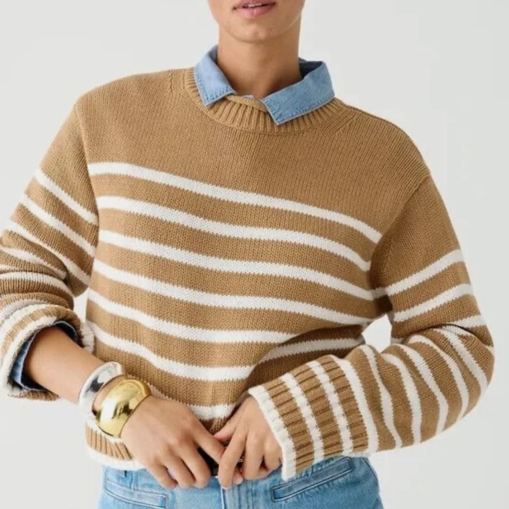 J.CREW Sweater XS Striped Nautical Cotton Chunky Knit Roll Neck Preppy Crop  NWT